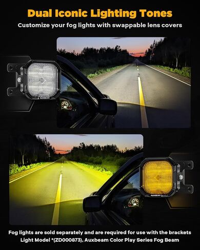 سلسلة Auxbeam Color Play Series 3 بوصات 100 وات LED لمصابيح LED لسيارة Ford Honda Nissan Subaru Acura، شريط إضاءة للطرق الوعرة باللون الأبيض الكهرماني DRL ووظيفة إشارة الانعطاف، حزمة دعامات التثبيت المتساطحة in Kuwait