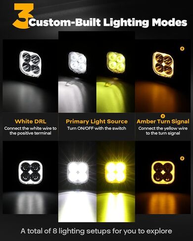 سلسلة Auxbeam Color Play Series 3 بوصات 100 وات LED لمصابيح LED لسيارة Ford Honda Nissan Subaru Acura، شريط إضاءة للطرق الوعرة باللون الأبيض الكهرماني DRL ووظيفة إشارة الانعطاف، حزمة دعامات التثبيت المتساطحة in Kuwait