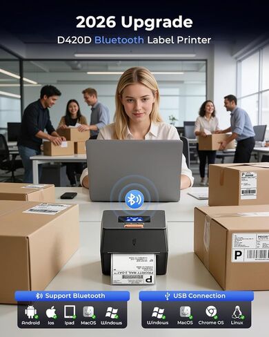 Phomemo Shipping Label Printer with Touchable Screen, 4x6 Bluetooth Thermal Label Printer with Built-in Label Holder, D420D Thermal Printers for Small Business, Compatible with USPS, Tiktok, Amazon in Saudi Arabia
