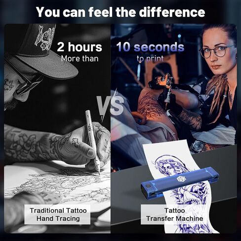 طابعة GBK Tattoo Stencil، مطبوعات طويلة، نقل حراري مع 10 قطع من أوراق النقل، بلوتوث لاسلكي متوافق مع الوسادة والهاتف الذكي لفناني الوشم والمبتدئين (طابعة الوشم) in Saudi Arabia