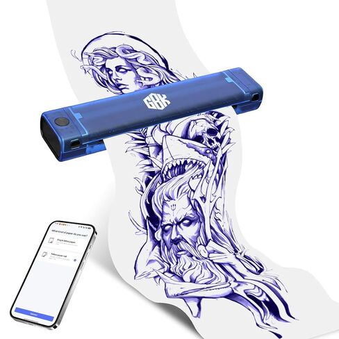 طابعة GBK Tattoo Stencil، مطبوعات طويلة، نقل حراري مع 10 قطع من أوراق النقل، بلوتوث لاسلكي متوافق مع الوسادة والهاتف الذكي لفناني الوشم والمبتدئين (طابعة الوشم) in Saudi Arabia