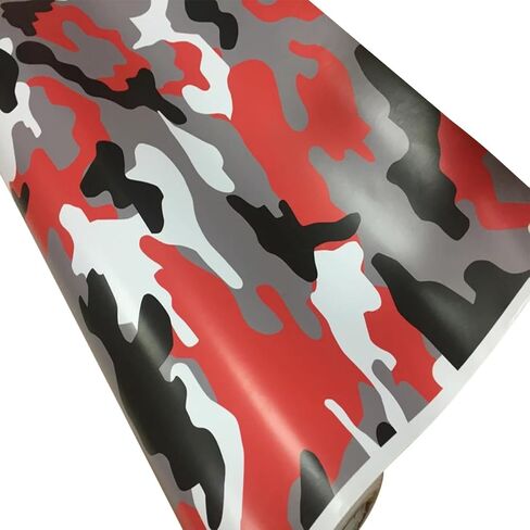 Queenbox 1.3x5ft مطبوعة نمط التمويه سيارة يلتف الفينيل الهواء الإصدار لاصق فيلم ورقة لMorotcycle، أحمر أبيض كامو in Kuwait