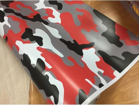 Queenbox 1.3x5ft مطبوعة نمط التمويه سيارة يلتف الفينيل الهواء الإصدار لاصق فيلم ورقة لMorotcycle، أحمر أبيض كامو in Kuwait