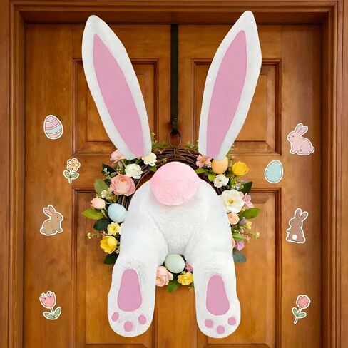 أرنب عيد الفصح بعقب لإكليل الباب الديكور الباب الأمامي الربيع لطيف أرنب الأذن بأعقاب إكليل مرفق للمنزل الجدار الشنق in Kuwait