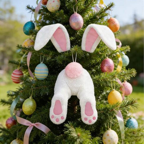 أرنب عيد الفصح بعقب لإكليل الباب الديكور الباب الأمامي الربيع لطيف أرنب الأذن بأعقاب إكليل مرفق للمنزل الجدار الشنق in Kuwait