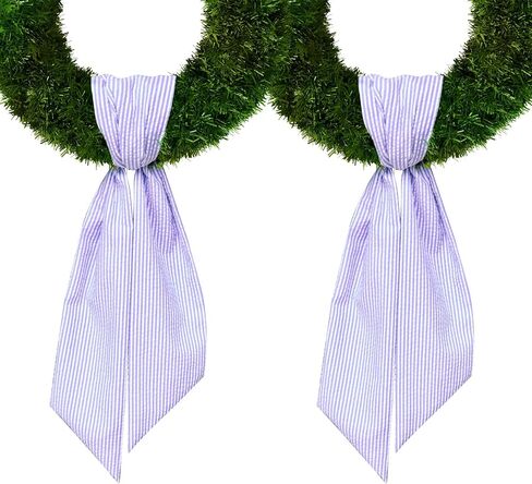 2 Pieces Christmas Wreath Sash for Front Door, Purple Stripes Seersucker Sash Holiday Wedding Wreath Accessories for Home Baby Shower Birthday Decorations in Saudi Arabia
