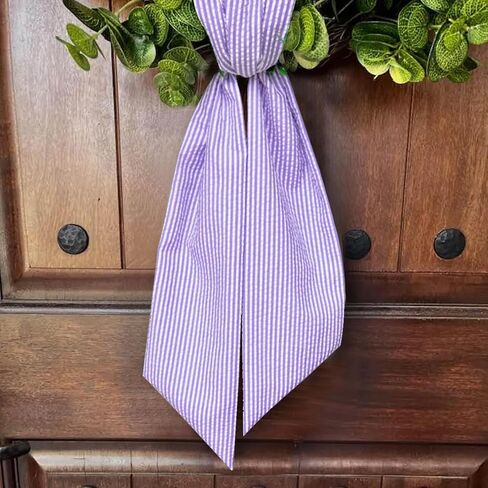 2 Pieces Christmas Wreath Sash for Front Door, Purple Stripes Seersucker Sash Holiday Wedding Wreath Accessories for Home Baby Shower Birthday Decorations in Saudi Arabia