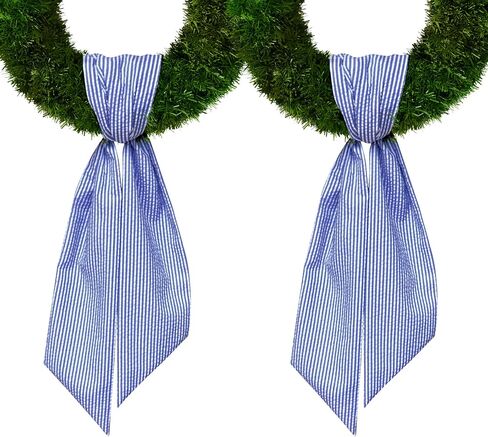 2 Pieces Christmas Wreath Sash for Front Door, Purple Stripes Seersucker Sash Holiday Wedding Wreath Accessories for Home Baby Shower Birthday Decorations in Saudi Arabia