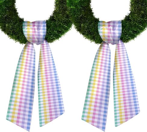 2 Pieces Christmas Wreath Sash for Front Door, Purple Stripes Seersucker Sash Holiday Wedding Wreath Accessories for Home Baby Shower Birthday Decorations in Saudi Arabia