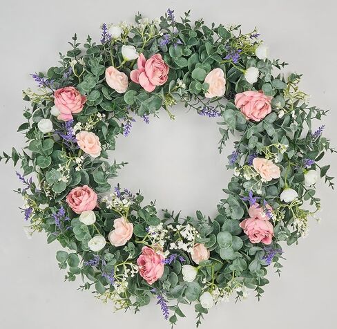 إكليل من خشب البقس الاصطناعي من Avoceo للباب الأمامي - خضرة على مدار العام، 21 بوصة إكليل مزخرف للصيف والخريف لديكور الباب، مثالي للمزرعة وحفلات الزفاف والديكور الموسمي (C Wildflower) in Kuwait