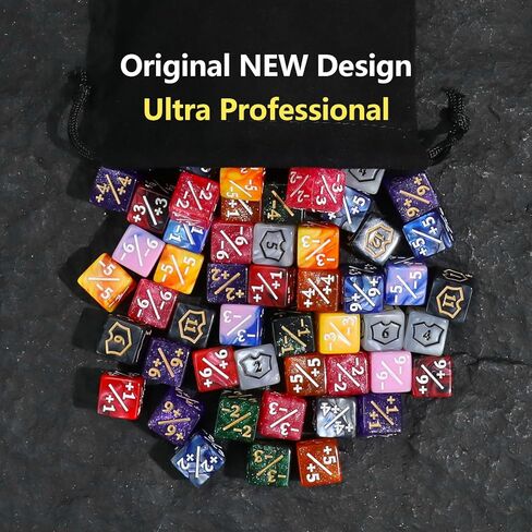 62PCS 12mm MTG Dice Set with Plus 1 Life Counter & Shield & Spindown Dice in 10 Colors for Magic The Gatering, Compatible with CCG Creature Stats TCG Magic Card Gaming Accessories in Kuwait