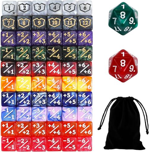 62PCS 12mm MTG Dice Set with Plus 1 Life Counter & Shield & Spindown Dice in 10 Colors for Magic The Gatering, Compatible with CCG Creature Stats TCG Magic Card Gaming Accessories in Kuwait