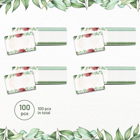 Blank Name Tags Red Floral Theme | Perforated 2.25 x 3.5 Inch Name Tag Stickers | 100pcs Name Stickers Name Badge for Wedding, Party, Bridal Shower and Baby Shower in Saudi Arabia