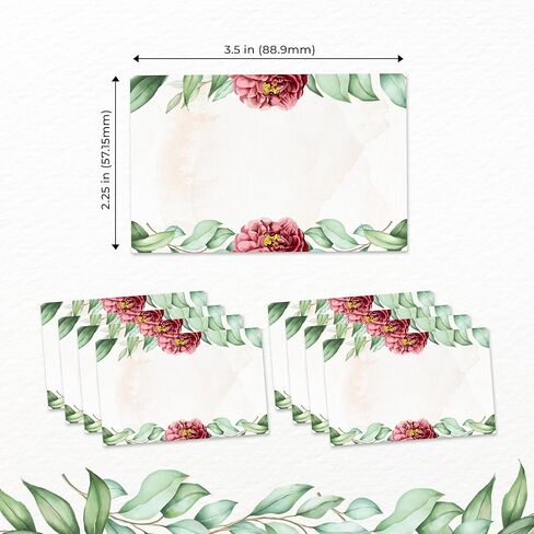 Blank Name Tags Red Floral Theme | Perforated 2.25 x 3.5 Inch Name Tag Stickers | 100pcs Name Stickers Name Badge for Wedding, Party, Bridal Shower and Baby Shower in Saudi Arabia