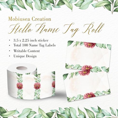 Blank Name Tags Red Floral Theme | Perforated 2.25 x 3.5 Inch Name Tag Stickers | 100pcs Name Stickers Name Badge for Wedding, Party, Bridal Shower and Baby Shower in Saudi Arabia