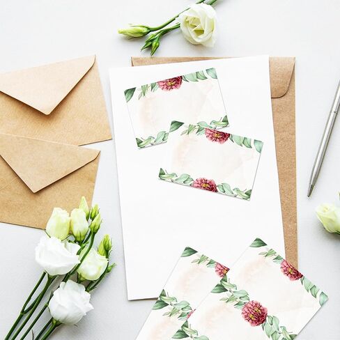 Blank Name Tags Red Floral Theme | Perforated 2.25 x 3.5 Inch Name Tag Stickers | 100pcs Name Stickers Name Badge for Wedding, Party, Bridal Shower and Baby Shower in Saudi Arabia