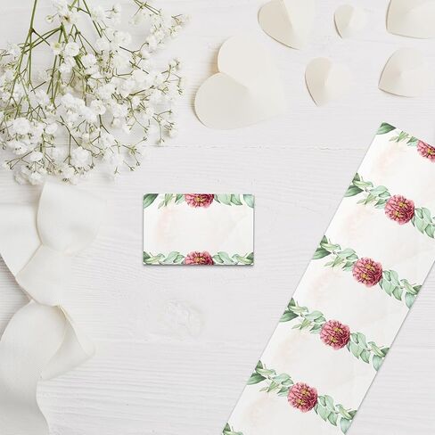 Blank Name Tags Red Floral Theme | Perforated 2.25 x 3.5 Inch Name Tag Stickers | 100pcs Name Stickers Name Badge for Wedding, Party, Bridal Shower and Baby Shower in Saudi Arabia