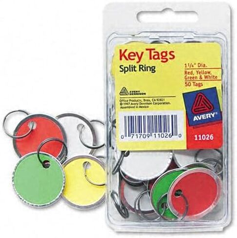 Avery 11026 Key Tags with Split Ring, 1-1/4-Inch Diameter, Assorted Colors, 50/Pack in Saudi Arabia