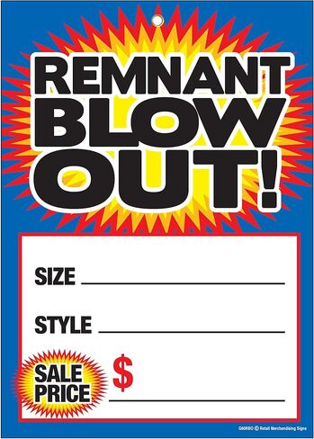 G60RBO Remnant Blow Out - علامات البيع المقواة بحلقة معدنية (حلقة نحاسية) - 5 × 7 بوصة (100 حزمة) بطاقات أسعار متجر السجاد والأرضيات، مخزون بطاقات 10 نقاط لسهولة الكتابة in Kuwait