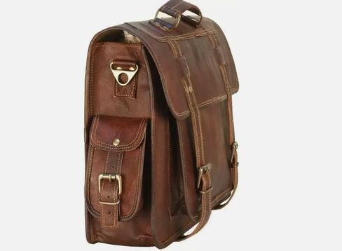 حقيبة RAJERIYA جلدية للرجال، كمبيوتر محمول مقاس 18 بوصة، حقيبة كتف جلدية عتيقة مصنوعة يدويًا، حقيبة عمل محببة بالكامل للمكتب/العمل/السفر. in Kuwait