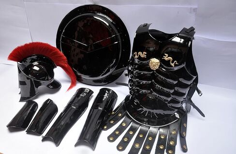 Medieval Roman King Leonidas 300 Spartan Helmet W/Red Plume + Muscle Armor + Shield + Leg Or Arm Guard by NauticalMart in Saudi Arabia