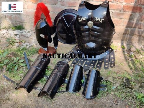 Medieval Roman King Leonidas 300 Spartan Helmet W/Red Plume + Muscle Armor + Shield + Leg Or Arm Guard by NauticalMart in Saudi Arabia