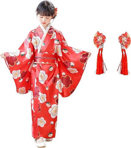 Girl Kimono Robe for Kids Dress Japanese Traditional Belt Set Outfit Anime Cosplay Halloween Costume in Saudi Arabia