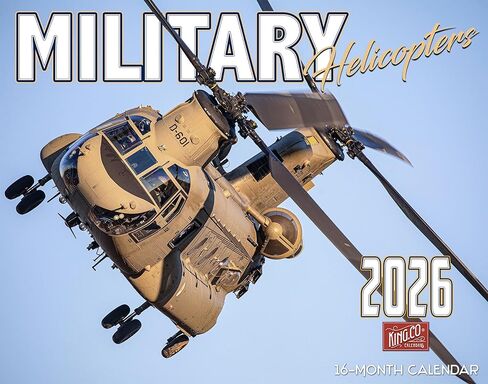 تقويم حائط طائرات الهليكوبتر العسكرية لعام 2026 مقاس 16 شهرًا مقاس كبير جدًا 14 × 22، تقويم طائرات الهليكوبتر في زمن الحرب من شركة KING-Monster Calendars in Kuwait