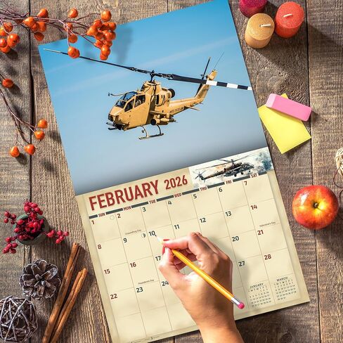 تقويم حائط طائرات الهليكوبتر العسكرية لعام 2026 مقاس 16 شهرًا مقاس كبير جدًا 14 × 22، تقويم طائرات الهليكوبتر في زمن الحرب من شركة KING-Monster Calendars in Kuwait