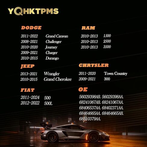 مستشعر الإطارات المبرمج مسبقًا TPMS 433 ميجاهرتز، مع➥Chrysler Town Country(11-20)➥Jeep Grand Cherokee(10-15)|Wrangler(13-21)➥Dodge Grand Caravan(11-22)|Journey(10-20)|Durango(10-15)/(مجموعة من 4) in Kuwait
