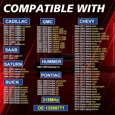 13598771 4PCS Programed TPMS Sensor Compatible with Chevrolet 2007-2016 Silverado 1500 2500hd 3500hd 2010-2015 Camaro for:2007-2016 GMC Acadia 2007-2020 Yukon Tire Pressure Sensor 315MHz in Kuwait