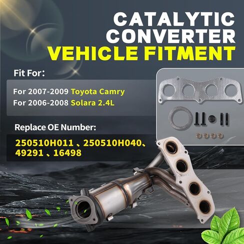 محول حفاز مع حشية لسيارة Toyota Camry 2007-2009 و2006-2008 Solara 2.4L, OE# 250510H011 250510H040 49291 (متوافق مع EPA) in Saudi Arabia