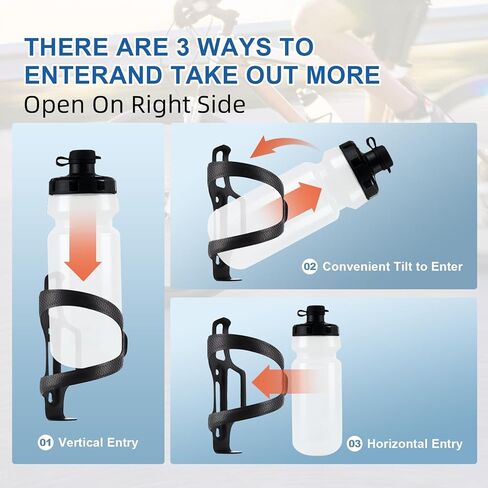 حامل زجاجة مياه للدراجة من ألياف الكربون تحميل جانبي مع مسامير من التيتانيوم، حامل مشروبات الدراجة الإلكترونية للحصى MTB للزجاجة 72-74 مم، 2 عبوة سوداء غير لامعة (B يمين 2 حزمة) in Kuwait