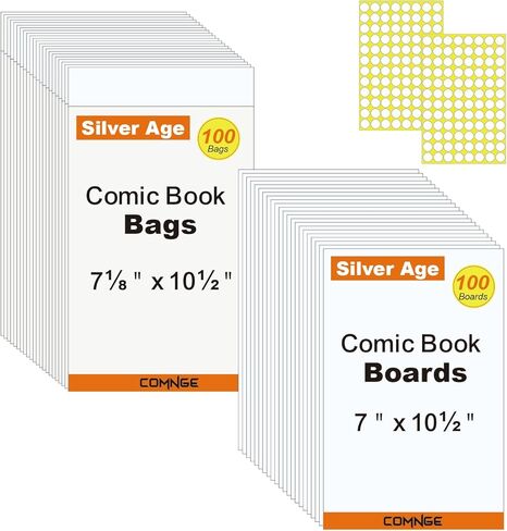 100ct Current Comic Bags and Boards - Reusable Modern Comic Sleeves 6 7/8 x10 1/2 Inch with Stickers, Acid-Free Comics Backing Boards, 1 1/2 Flap Clear Protectors with cardboards in Saudi Arabia