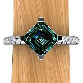 3.65 Ct VVS1 Asscher Blue Green White Moissanite Ring in Saudi Arabia