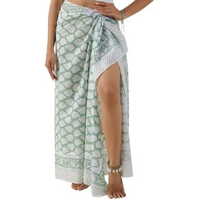 100% Cotton Sarong Coverup for Women Indian Hand Block Print Swimsuit Pareo Wrap Skirt Beach Bikini Cover Up Long (73" x 43") in Kuwait