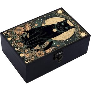 CREATCABIN Wooden Tarot Storage Boxes Witch Box Black Cat Wood Tarot Box for Cards Crystal Holder Rectangle Trinket Keepsake Box Decorative Storage Bin for Jewelry Astrology Women 4.3x6.5x2.3Inch in Kuwait