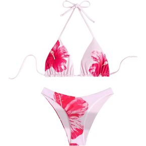 WDIRARA Women's Floral 2 Piece Swimsuit Halter Triangle Bikini Set High Cut Bathing Suit in Kuwait