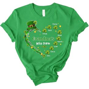 Personalized St. Patrick's Day Grandma's Lucky Charm Shirt, Custom Family Names Clover & Shamrock Tee for Women in Kuwait