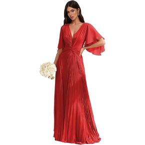 Flutter Sleeve V Neck Bridesmaid Dresses for Wedding Pleated Chiffon Formal Dress Long Ball Gown in Saudi Arabia