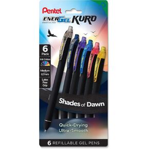 Pentel EnerGel Kuro Shades of Dawn, Retractable Liquid Gel Pen, Assorted Ink Colors, Plastic-free 6pk (BL437DAWPF6) in Kuwait