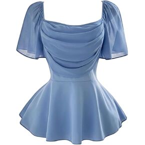Floerns Women's Plus Size Square Neck Ruched Blouses Short Sleeve Flared Casual Peplum Tops in Kuwait