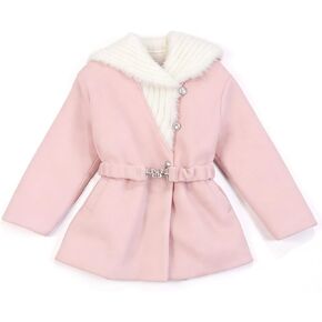 Girls Lapel Double-Faced Cashmere Dress Coat - Winter Warm Wool Blend Outerwear with Adjustable Belt in Saudi Arabia