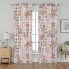 Boho Vintage Floral Curtains for Living Room, Moroccan Tile Drapes 95 Inch Length 2 Panels Set, Rustic Geometric Floral Curtains Blackout Grommet Thermal Insulated Drapes for Bedroom Office in Saudi Arabia