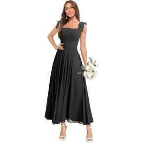 Tea Length Chiffon Bridesmaid Dresses for Women Spaghetti Straps Square Neck Formal Evening Gown in Saudi Arabia