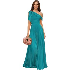 One Shoulder Satin Bridesmaid Dresses for Women Pleated High Waist A Line Formal Dress with Bow in Saudi Arabia