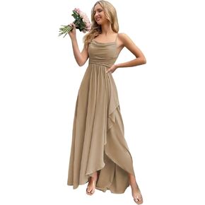 Women's Chiffon Bridesmaid Dresses Long with Slit A Line Formal Dress with Pockets VS085B in Kuwait