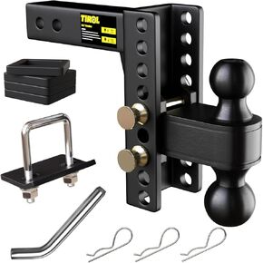TIROL Adjustable Trailer Hitch - Fits 2 Inch Receiver, 4" Rise/Drop for Truck, 2'' & 2-5/16'' Ball Hitches 25,000 LBS GTW Heavy Duty Towing Ball Mount, RVs, Campers, Boat Trailers in Kuwait