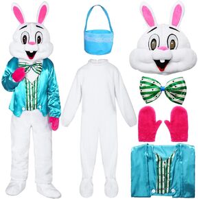 Easter Bunny Costume Adult, Bunny Suit Mascot Costume With Vest Bow Tie Basket White Rabbit Costume Suit Adult in Kuwait