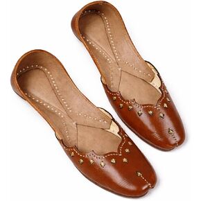 Women’s Traditional Punjabi Jutti – Handcrafted Leather Ethnic Flats with Embroidered & Studded Design, Comfortable Slip-On Wedding & Festive Mojari Shoes for Women in Saudi Arabia